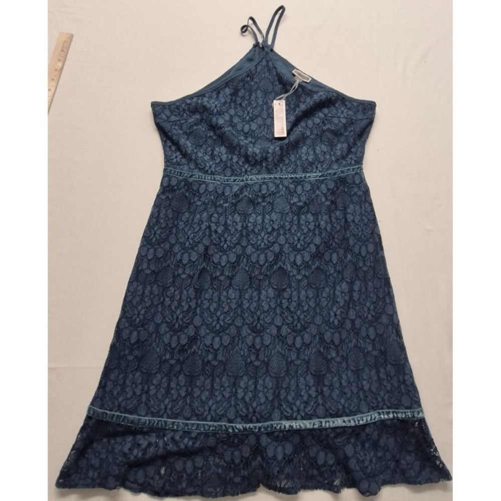 NWT Chelsea 28 Nordstrom Exclusive blue lace halter A-Line dress LG zip-up lined